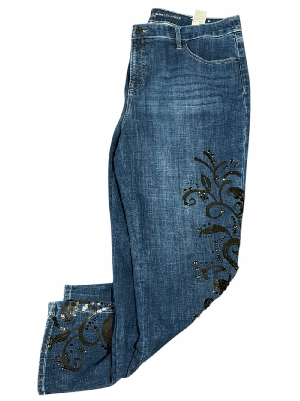 Chico's sz 3 (16) So Slimming Girlfriend Slim Leg Ankle w/Black Sequin Scrolls - Picture 4 of 9